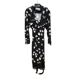Lela Rose Midnight Blue Floral Lace Trim Belted Trench Coat Size: 12